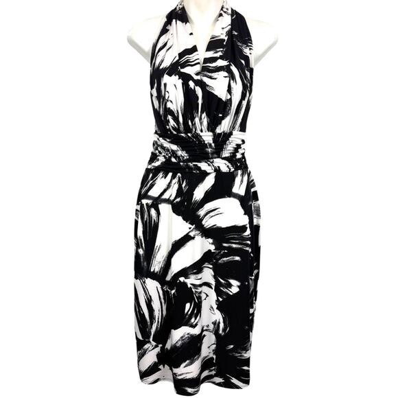 Black Label Even Picone Jersey Knit Modified Haltered V-Neck Stretch Dress sz 8 - Picture 1 of 16